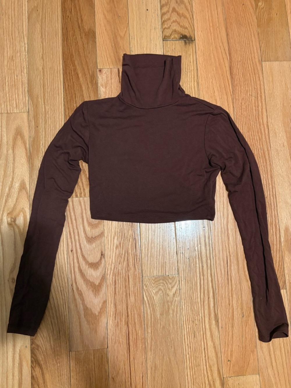 Naked Wardrobe Chocolate Brown Cropped Turtleneck Shirt